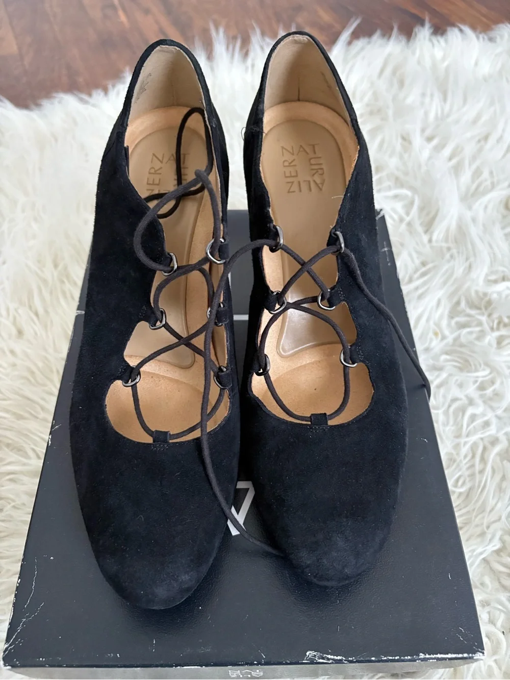 Naturalizer Macie Black Suede Lace-Up Heels Size 10.5